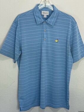 Masters Performance Golf Polo Men’s Large Blue White Striped Short Sleeve Shirt